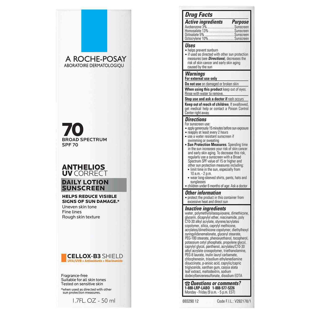 Anthelios UV Correct Face Sunscreen SPF 70 With Niacinamide